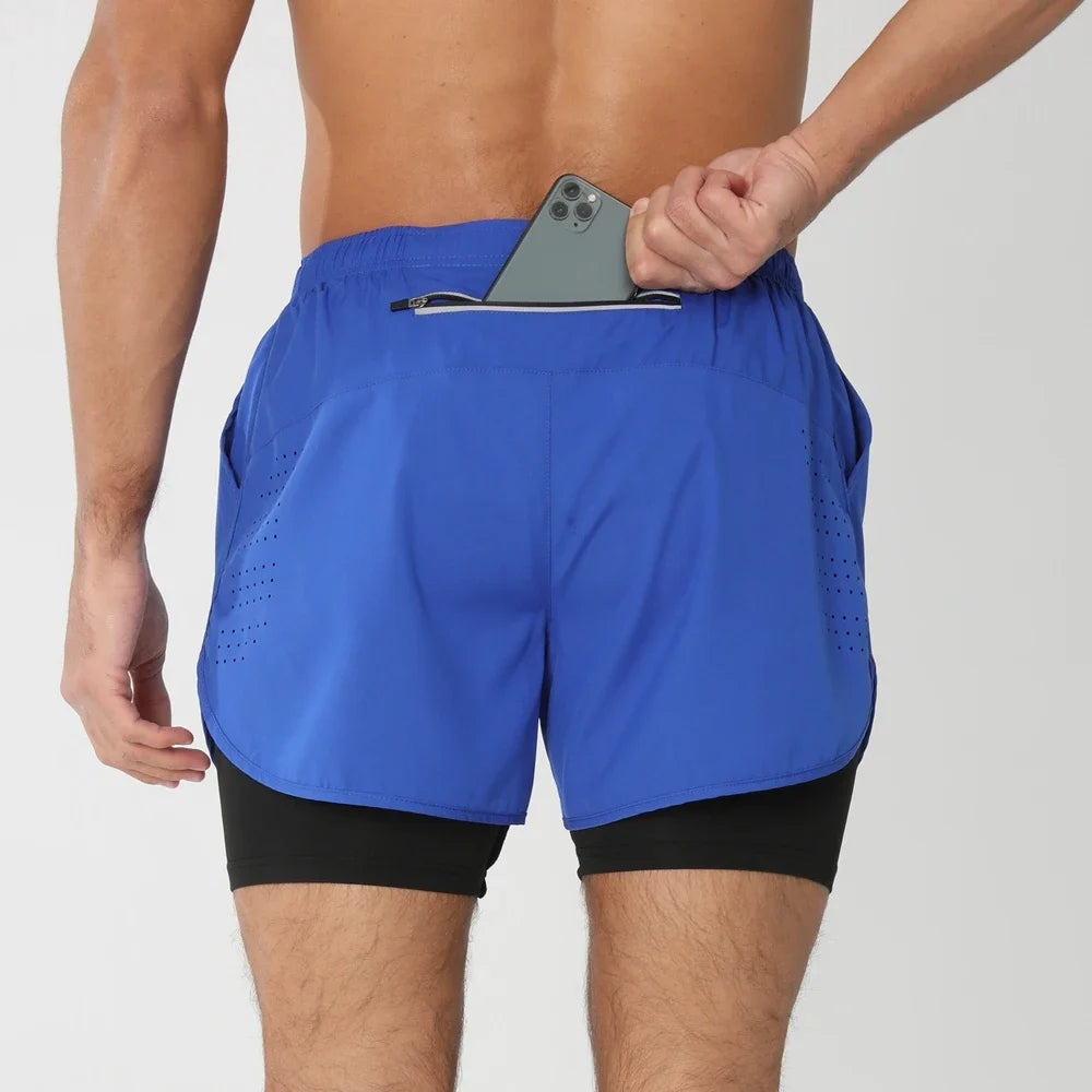 Men 2in1 Double Layer Shorts For  Workout .