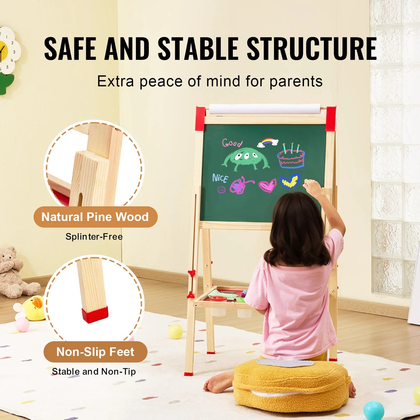 VEVOR  Wooden Double-Sided Kid's Art Easel.