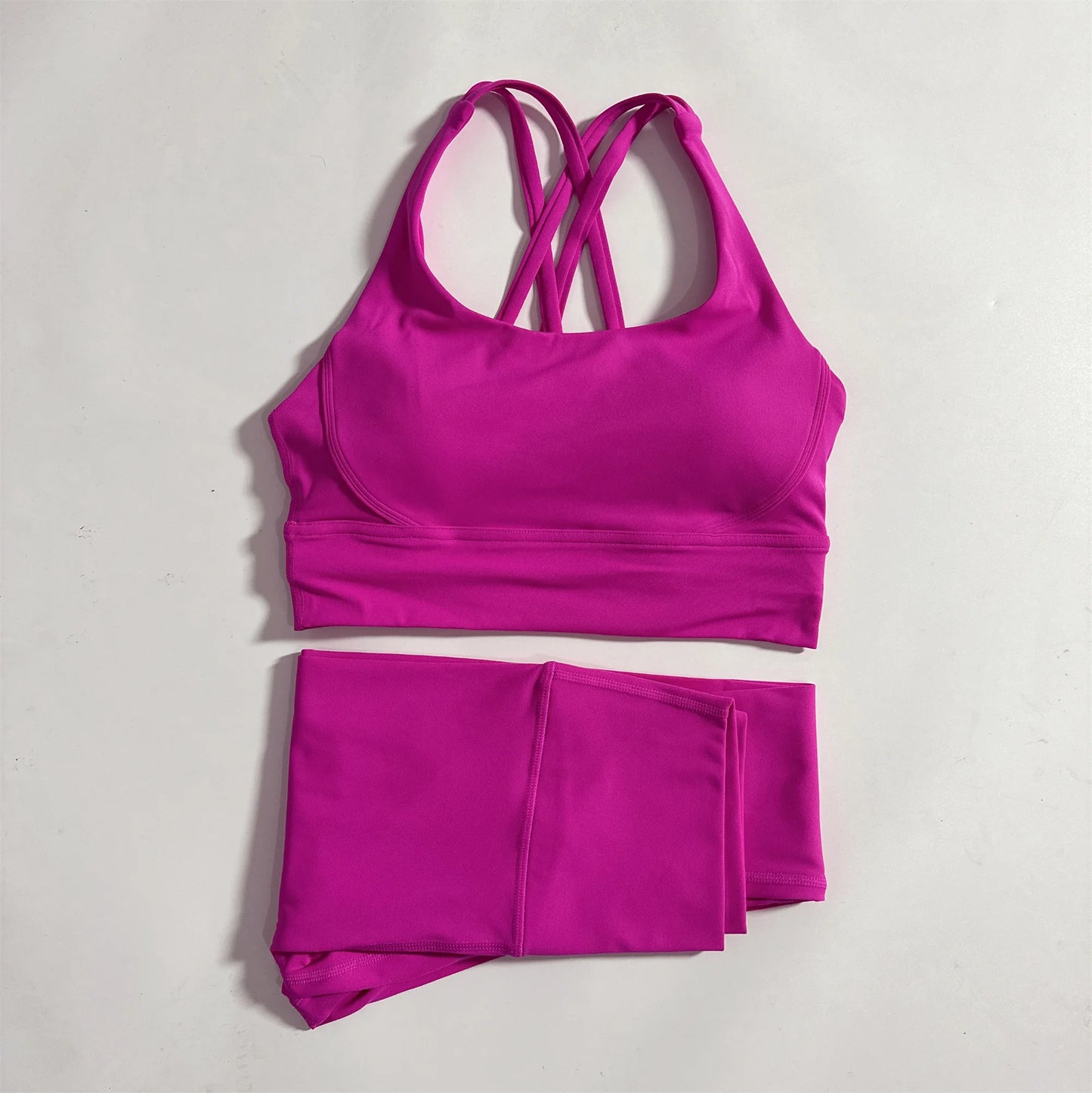 Tight Soft Cross Fitness Bra & Compression High Waist Yoga Legging For Fitness Training.