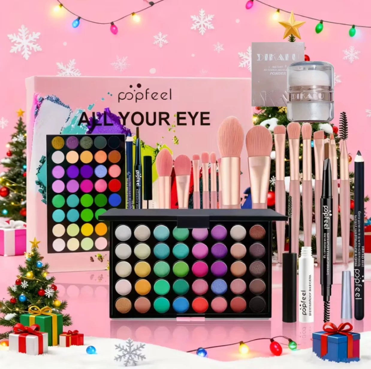 POPFEEL All-in-One Full Face Makeup Kit with Brush + Facial highlighter-Complete Beauty Set.