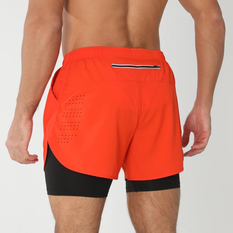 Men 2in1 Double Layer Shorts For  Workout .