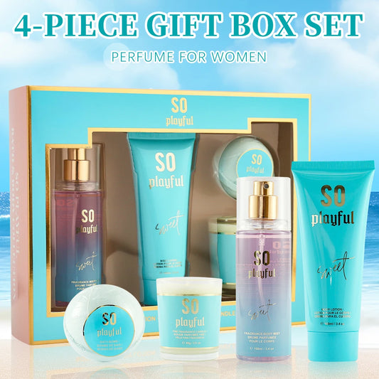 Women's Fragrance Sets : Body Mist, Body Lotion, Candle & Bath Bomb.