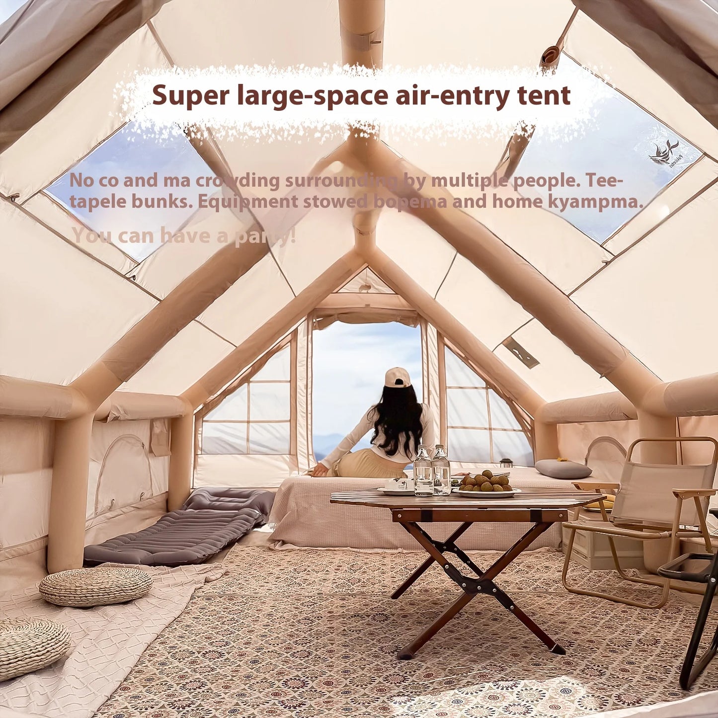 Luxury Inflatable Tents With Stove Plug, 4/6/8 Person For Family Camping.