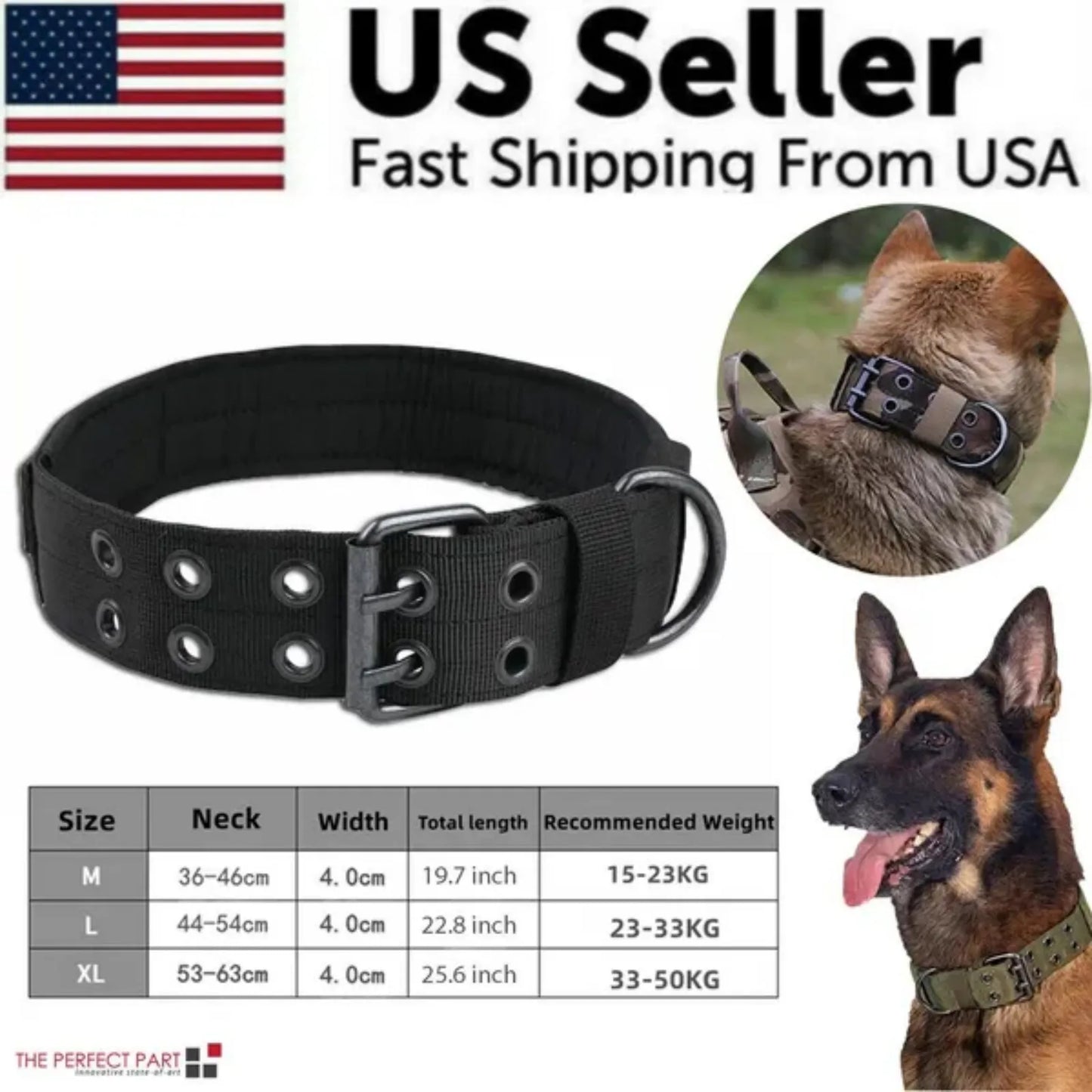 K9 Military 2" Wide Tactical Heavy Duty Nylon Large Dog Collar With Metal Buckle.