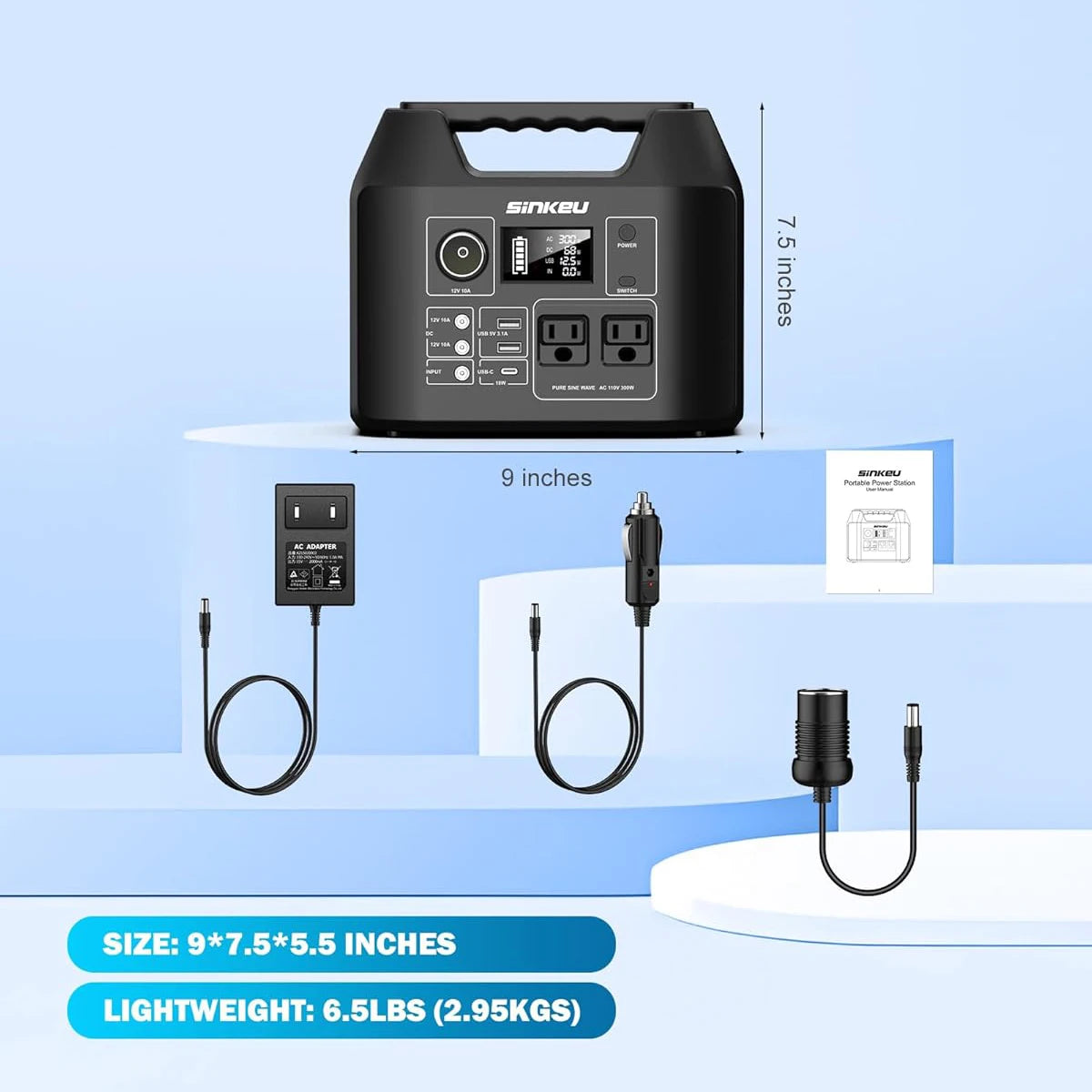 Portable Power Station 300W/150W Solar Generator.