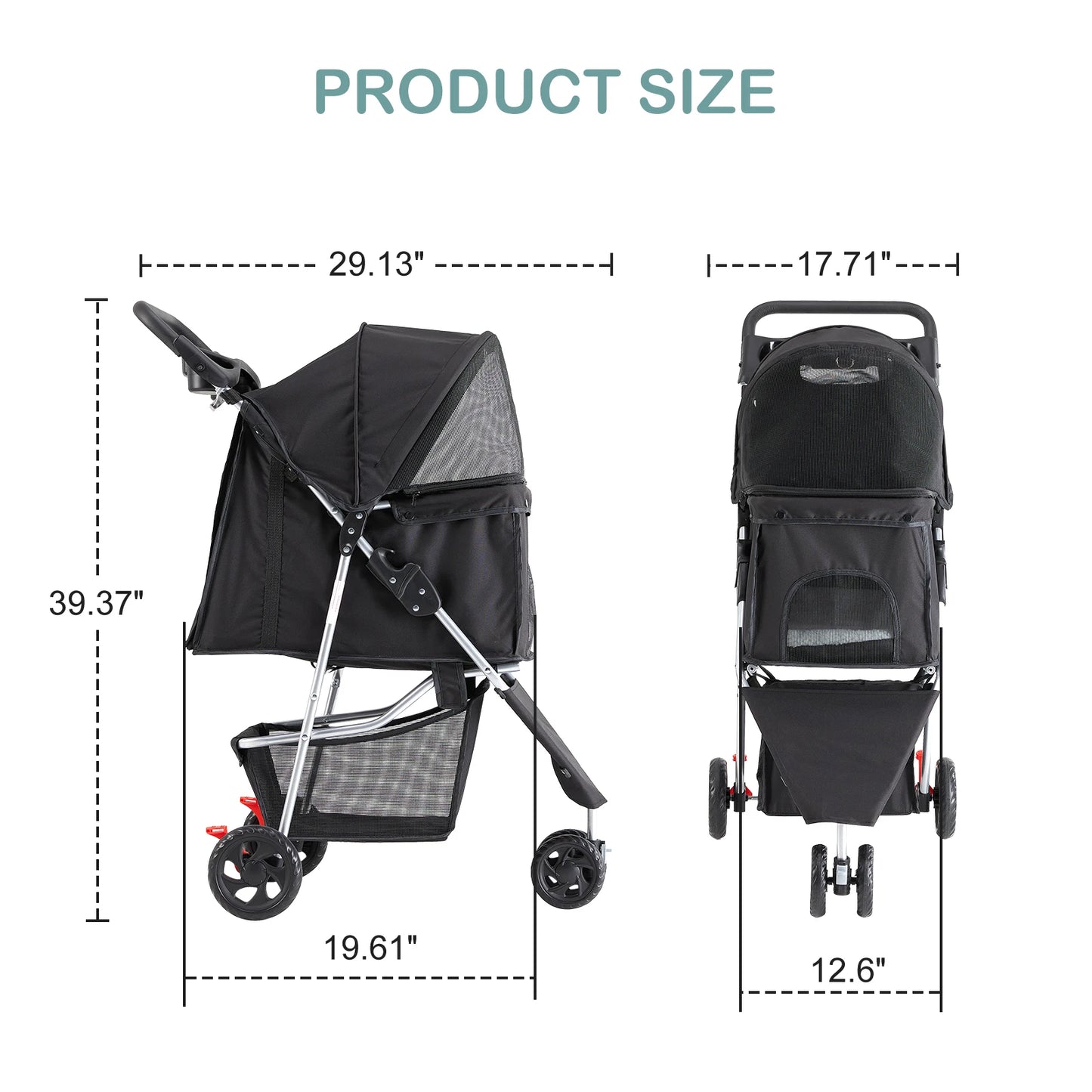 JHK 3 Wheels Foldable Pet Stroller for Small Dogs and Cats.