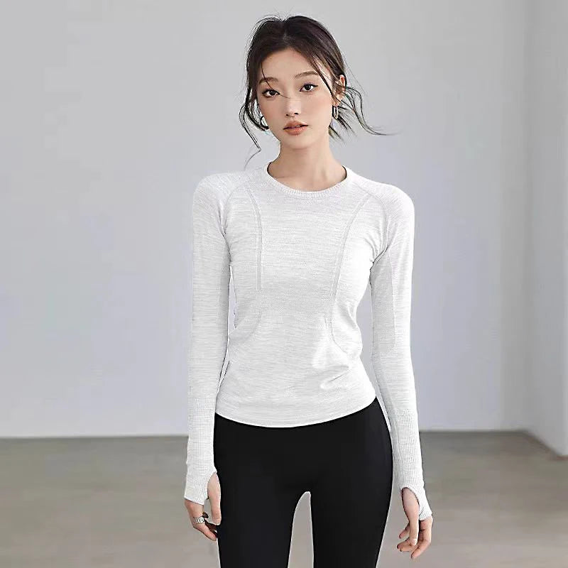 Yoga  Sports  Long Sleeve Tops With  Round Neck For Fitness Workout.