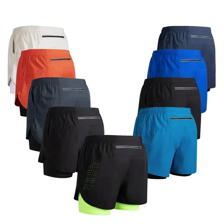 Men 2in1 Double Layer Shorts For  Workout .