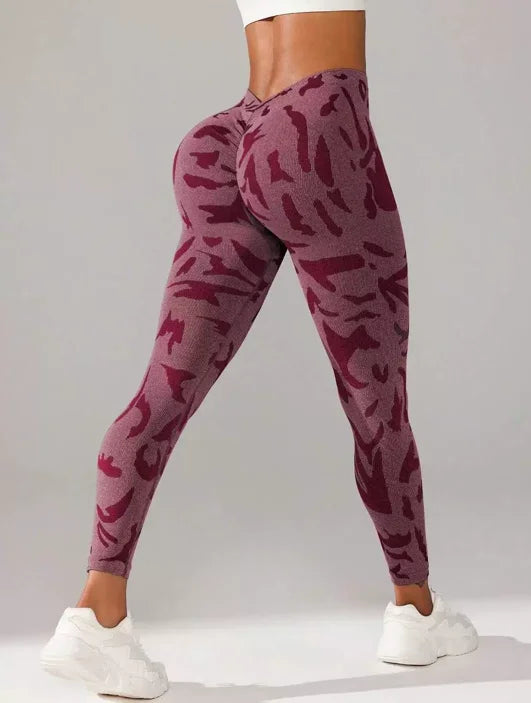 Camouflage V Back Gym Leggings For Women.