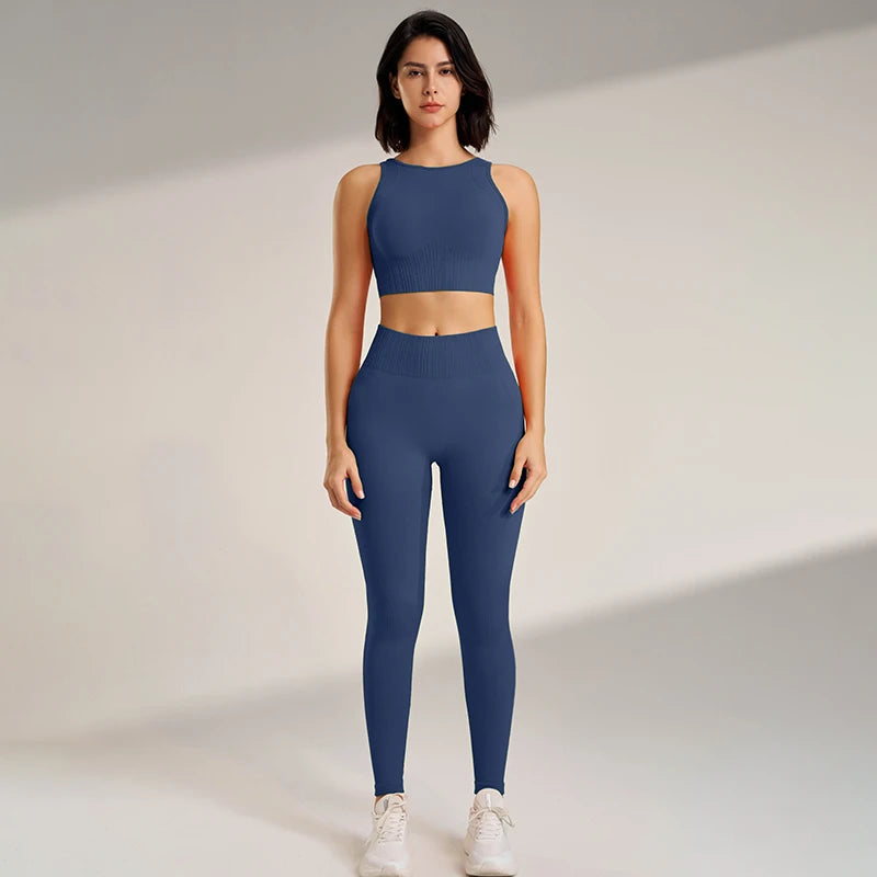 High Waisted Leggings and Top ,Two Piece Seamless Fitness  Clothing.