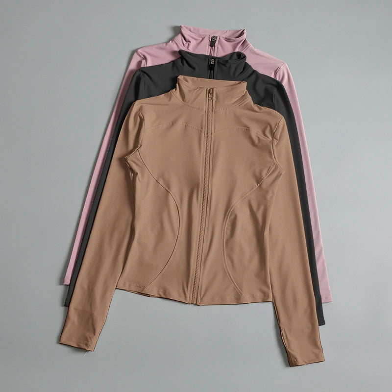 Women Long Sleeve Zip Fitness Yoga Shirt.