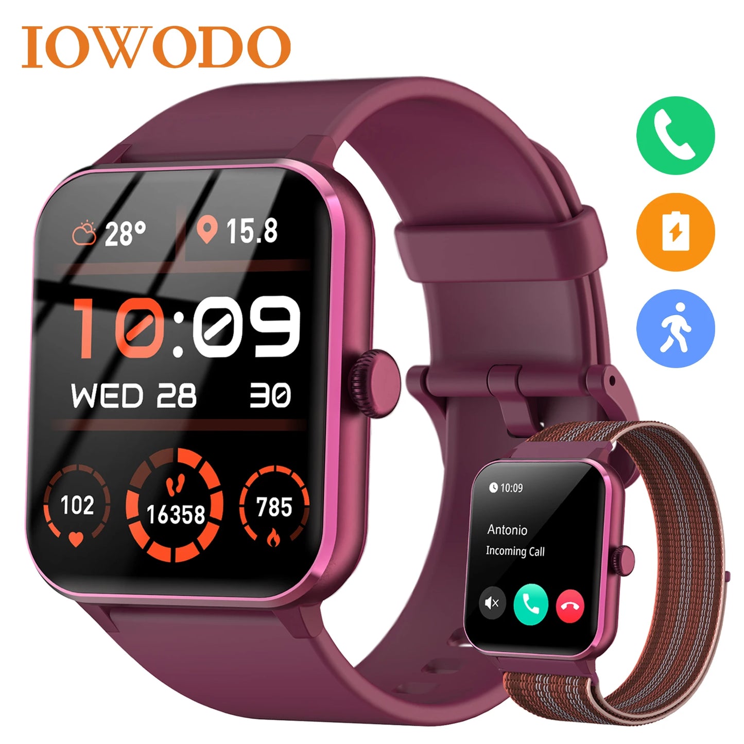 IOWODO R50 Waterproof Smart Watch 1.85'' HD Screen For Men & Women.