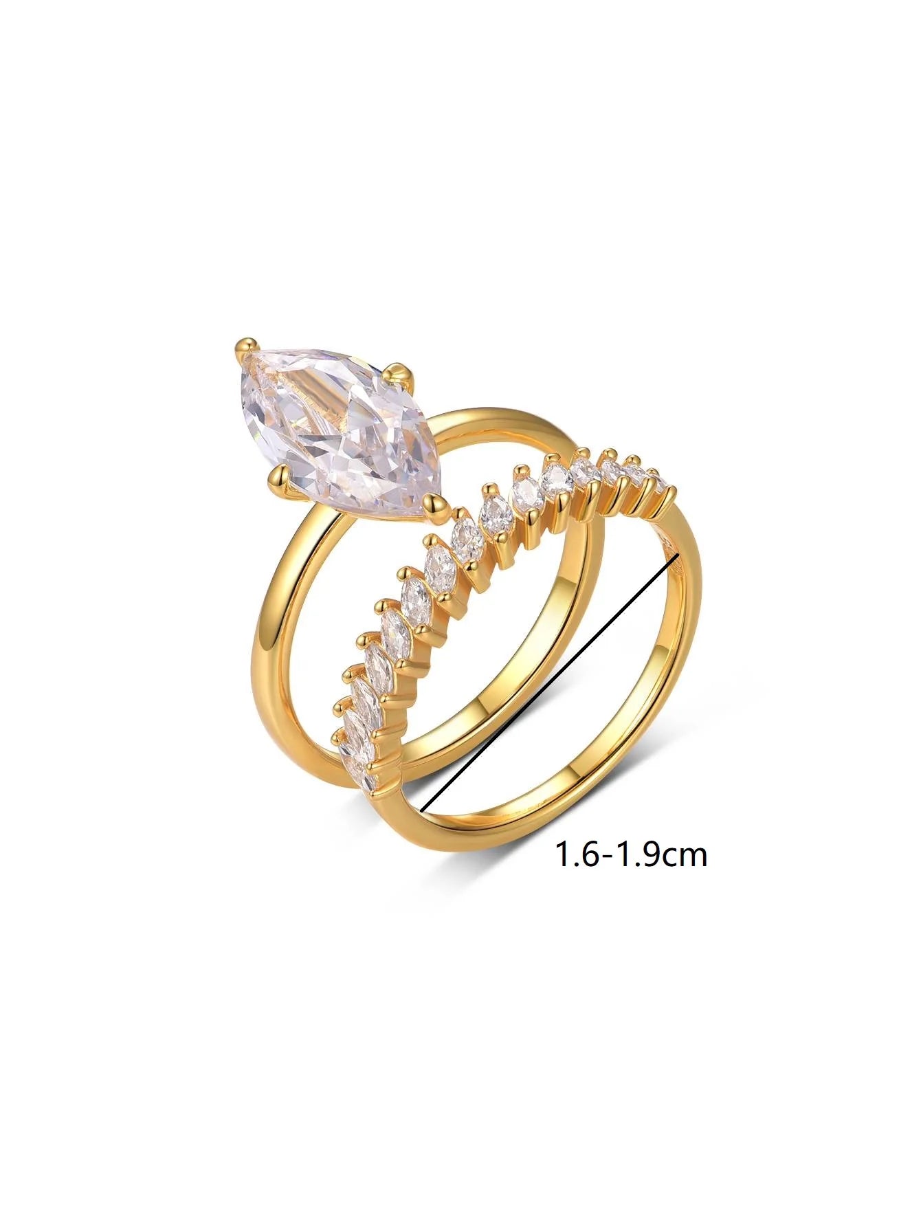 2PC S925 Sterling Silver Marquise 3ct Moissanite Ring.