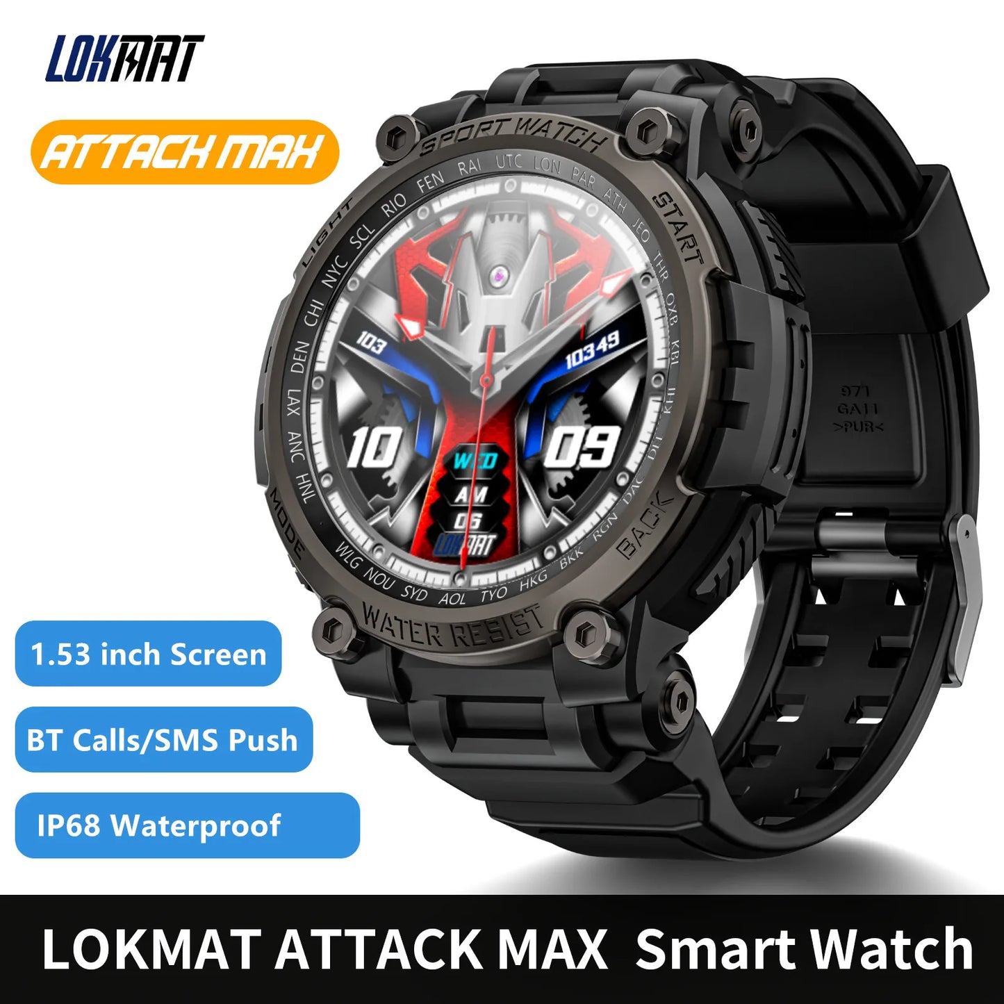 LOKMAT New ATTACK MAX Sport Rugged Smart Watch BT & Waterproof.