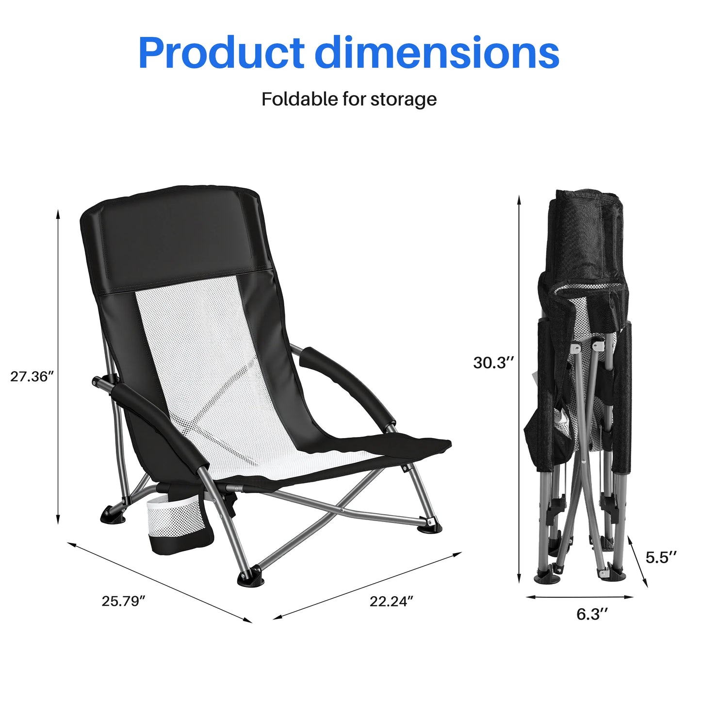 JHK Portable Lightweight Low Camping & Beach Chair.