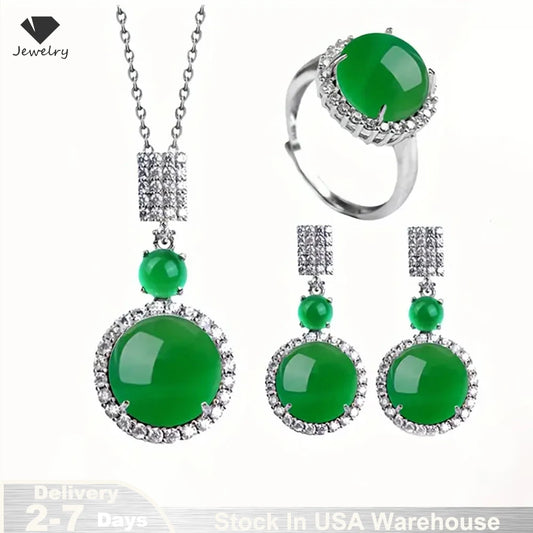 925 Silver Natural Ice Chalcedony Fashion Jewelry Set .