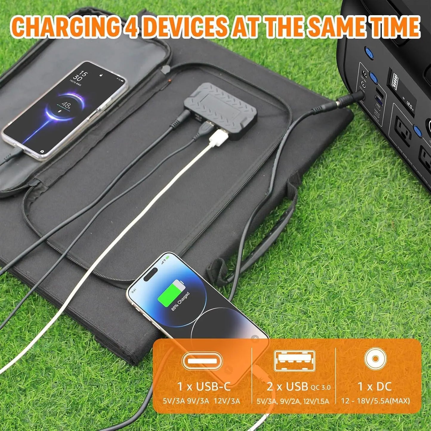 Foldable 100W Portable Solar Panel for Power Station Generator.