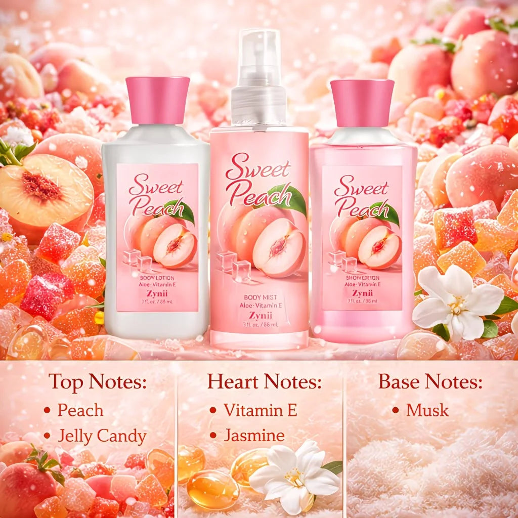 ZYNII Strawberry Cake, Peach And Rose Bath Set.