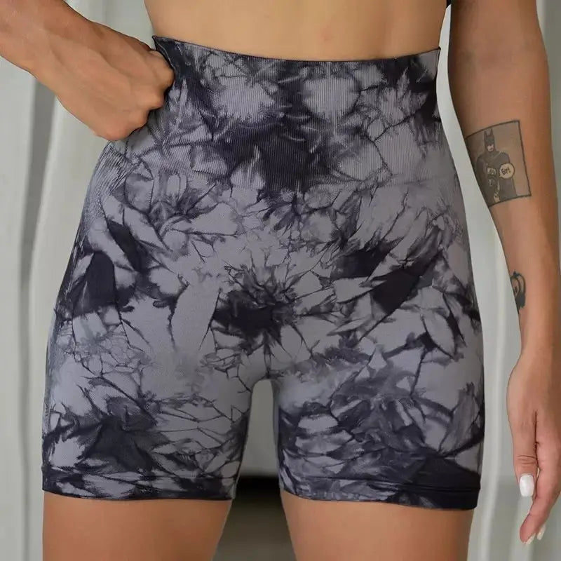 Tie-Dye Yoga  High Elastic Gym Shorts For Women.