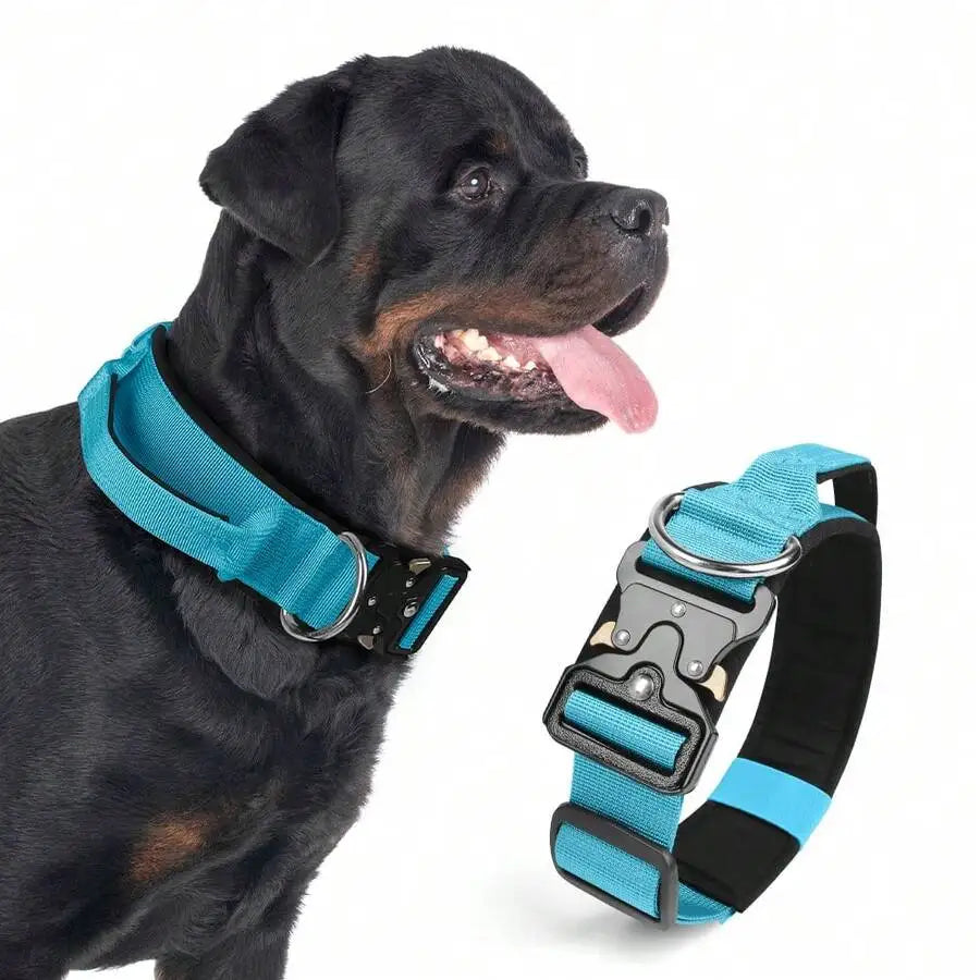 Adjustable Tactical Dog Collar With Handle For Medium And Large Dog Breeds.