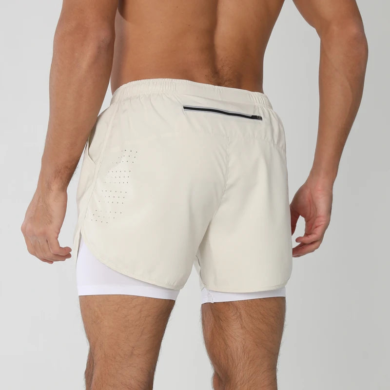 Men 2in1 Double Layer Shorts For  Workout .