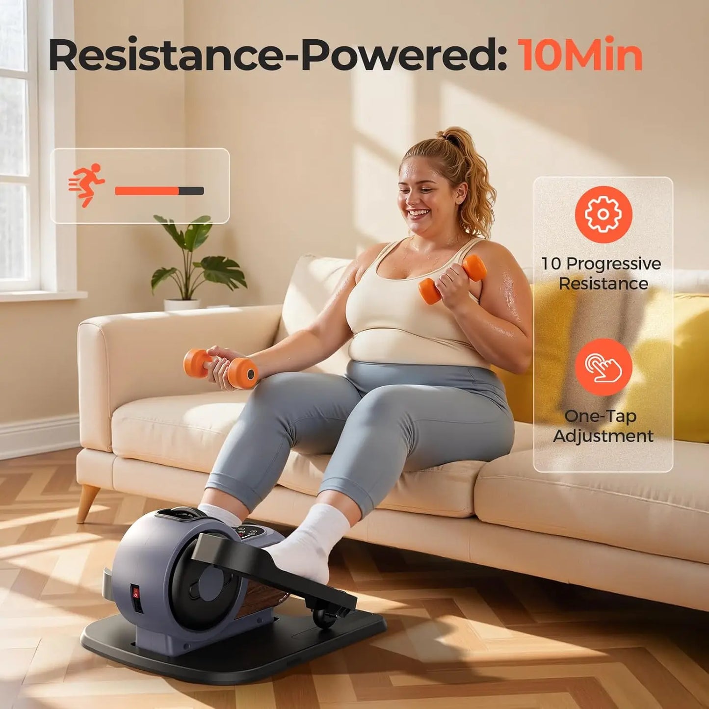 Under Desk Elliptical Exercise Machine With 10 Level Adjustable Resistance & Speeds.