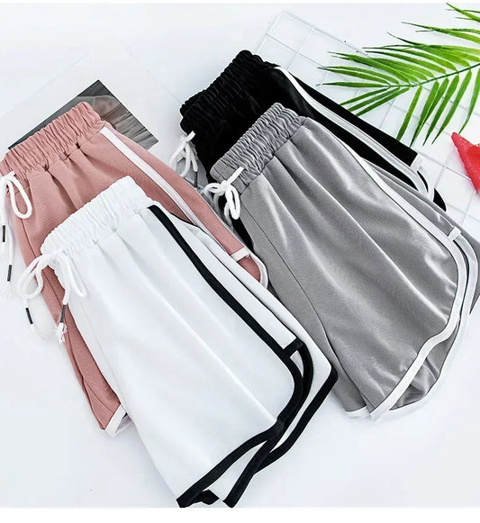 Striped Sports Shorts ,Loose & Wide For Women.