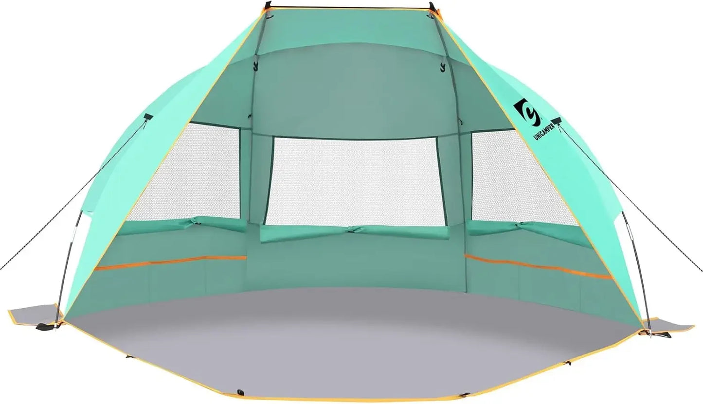 Beach Tent 3 Person Sun Shelter UPF 50+ with Extended Waterproof Pe Floor & 3 Windows.