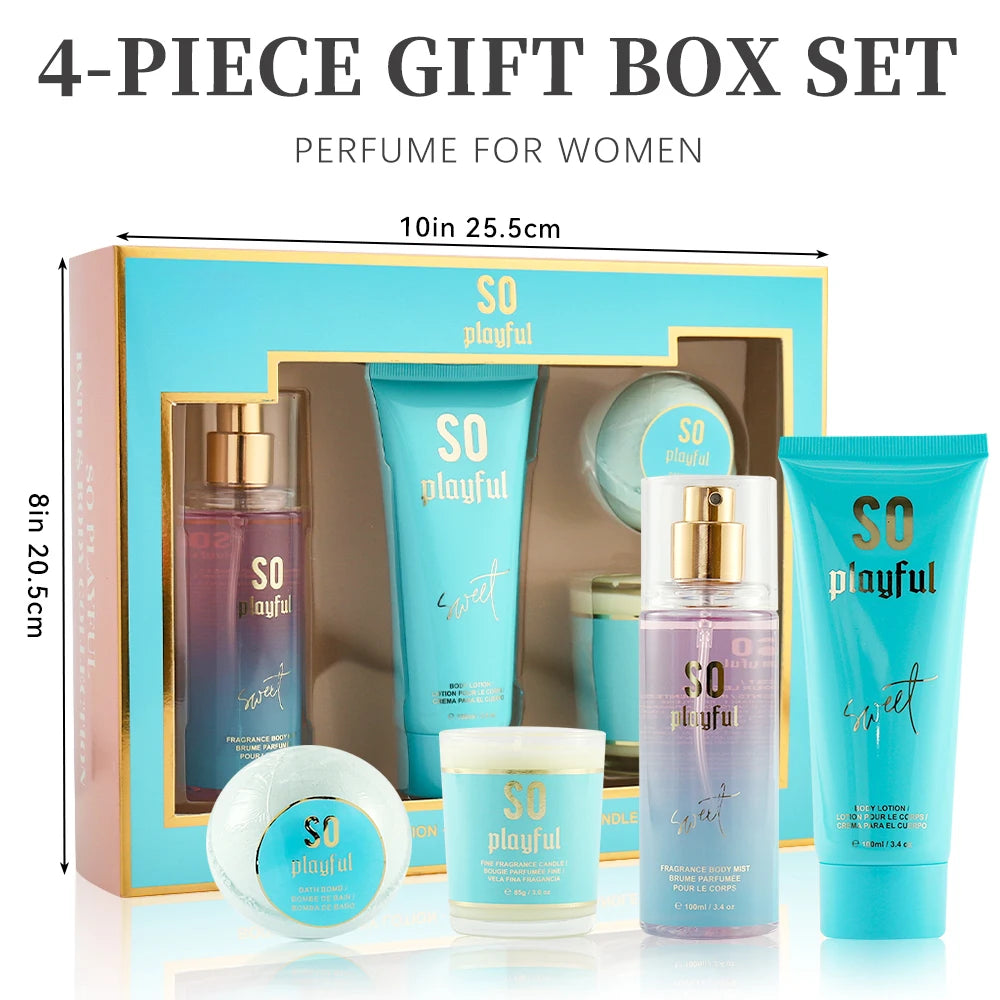 Women's Fragrance Sets : Body Mist, Body Lotion, Candle & Bath Bomb.