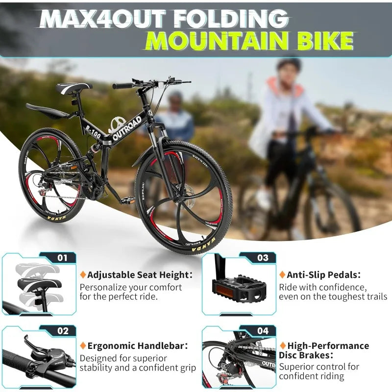OUTROAD  26 Inch Folding Mountain Bike.