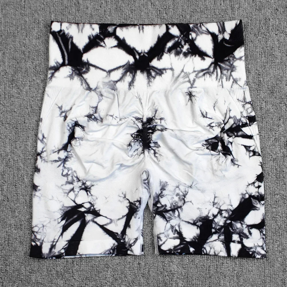 Tie-Dye Yoga  High Elastic Gym Shorts For Women.