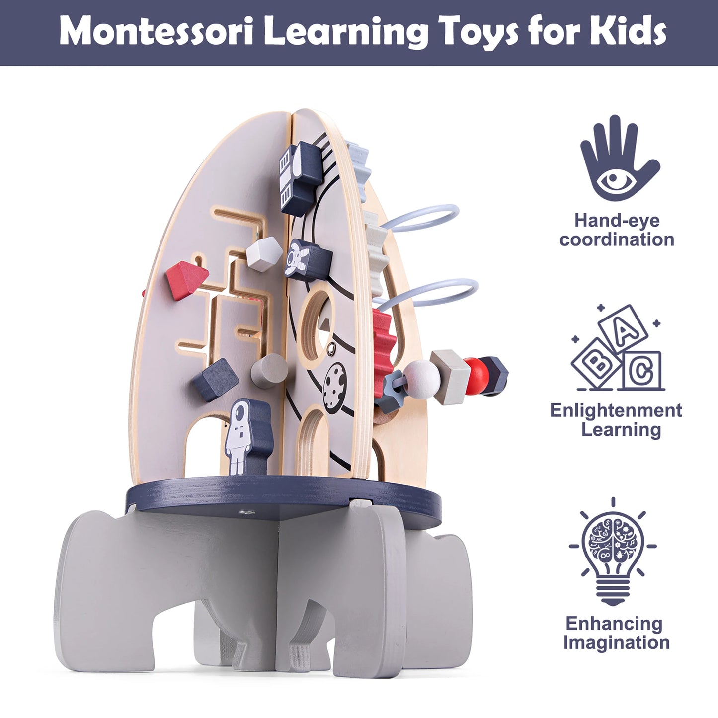 Montessori  Wooden Toy Rocket Cube For Toddlers.