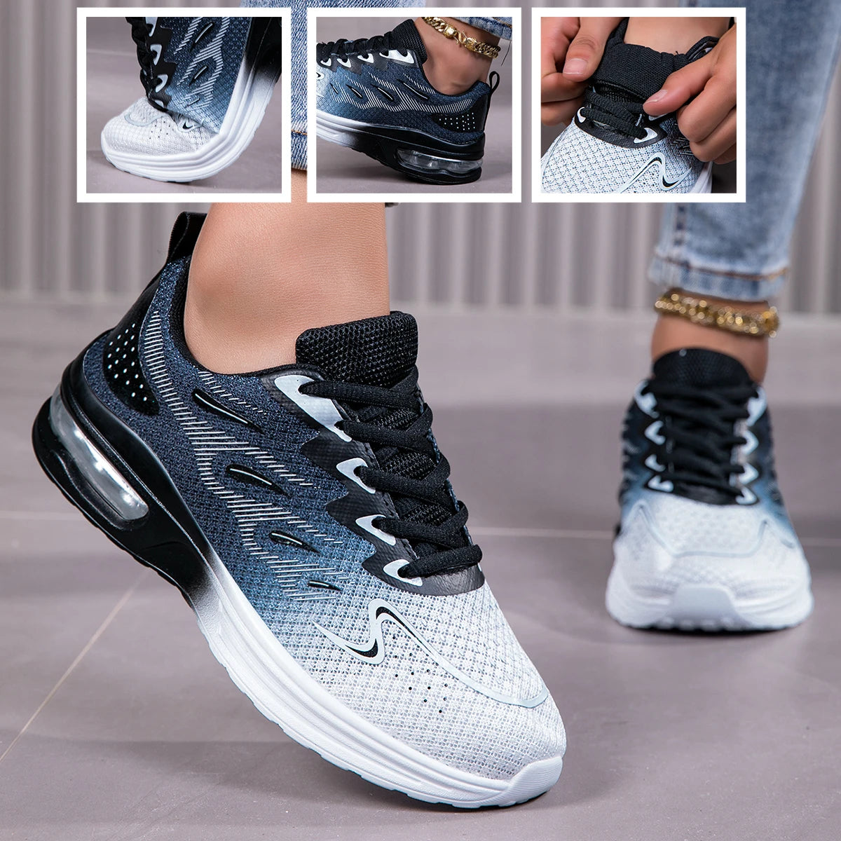 Women Gradient Air Cushion Running Sneakers.