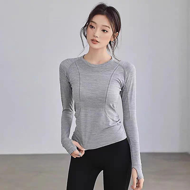 Yoga  Sports  Long Sleeve Tops With  Round Neck For Fitness Workout.