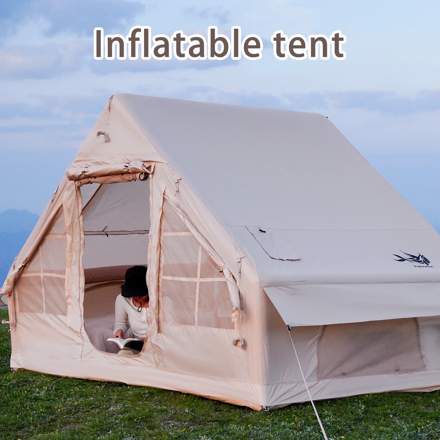 Pakicetus  Waterproof 4-8 Person Inflatable Camping Tent With  Quick-Setup, Air Frame  &  Stove Jack.