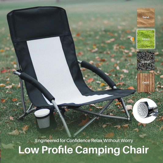 JHK Portable Lightweight Low Camping & Beach Chair.