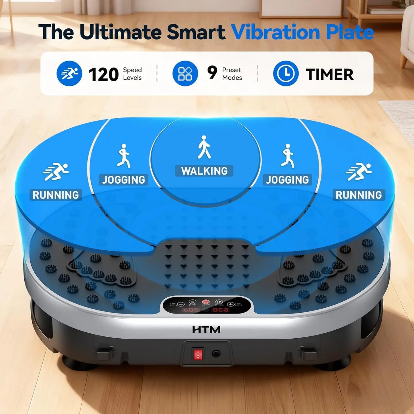 HTM Vibration Plate Exercise Machine With 120 Speed Levels & 9 Preset Programs For  Home Fitness.