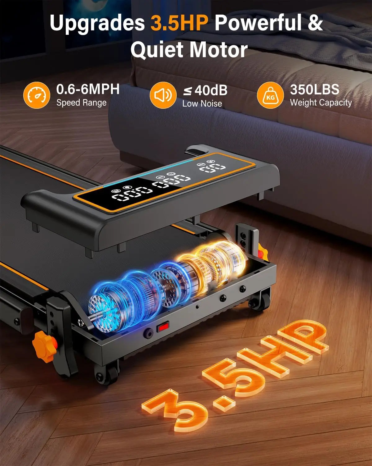 Treadmill Walking Pad with 15% Incline/Handle Bar/2 LED Display & Foldable .