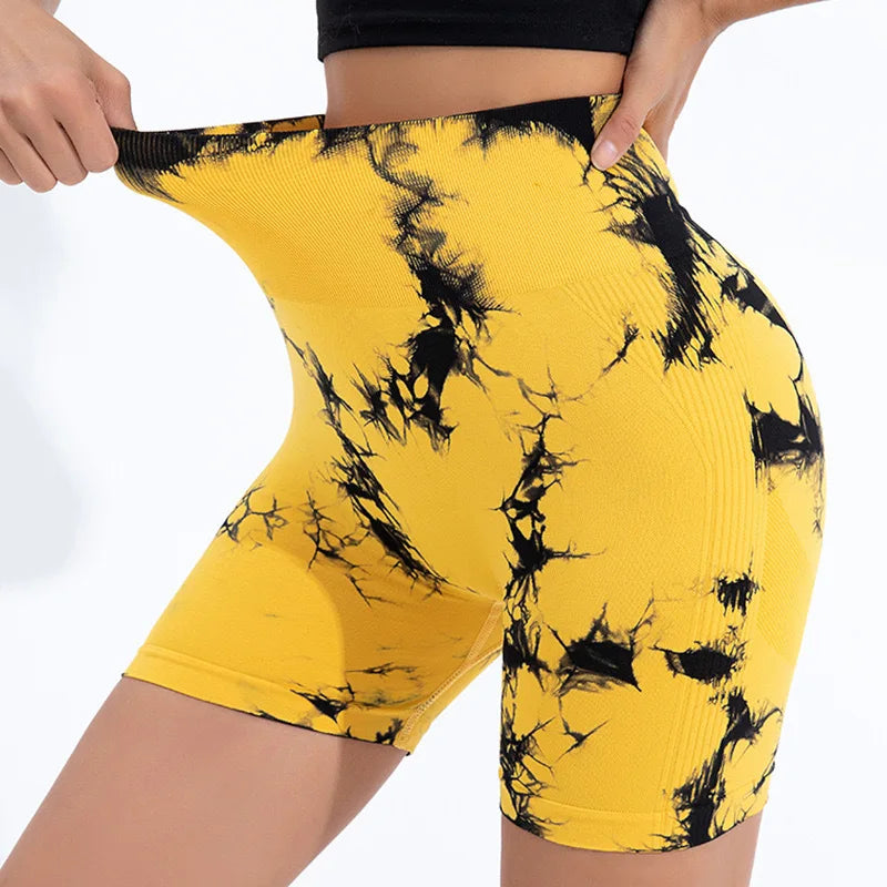 Tie-Dye Yoga  High Elastic Gym Shorts For Women.