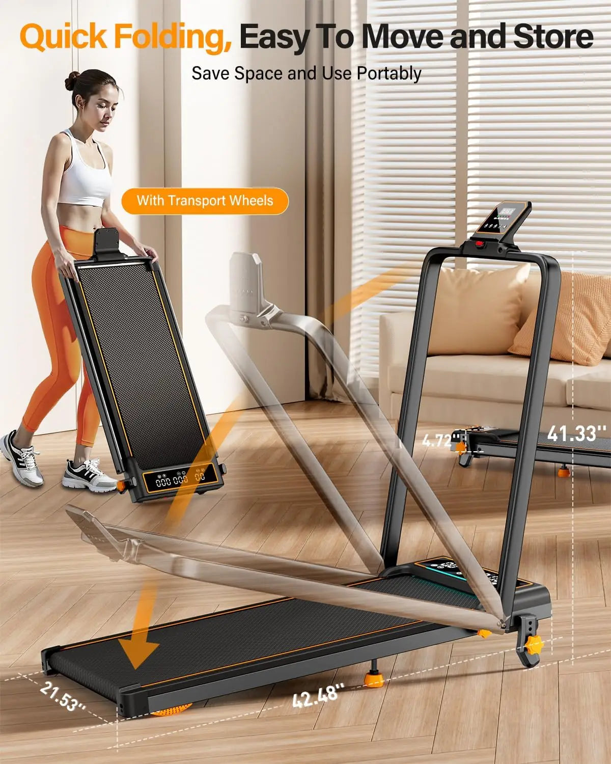 Treadmill Walking Pad with 15% Incline/Handle Bar/2 LED Display & Foldable .