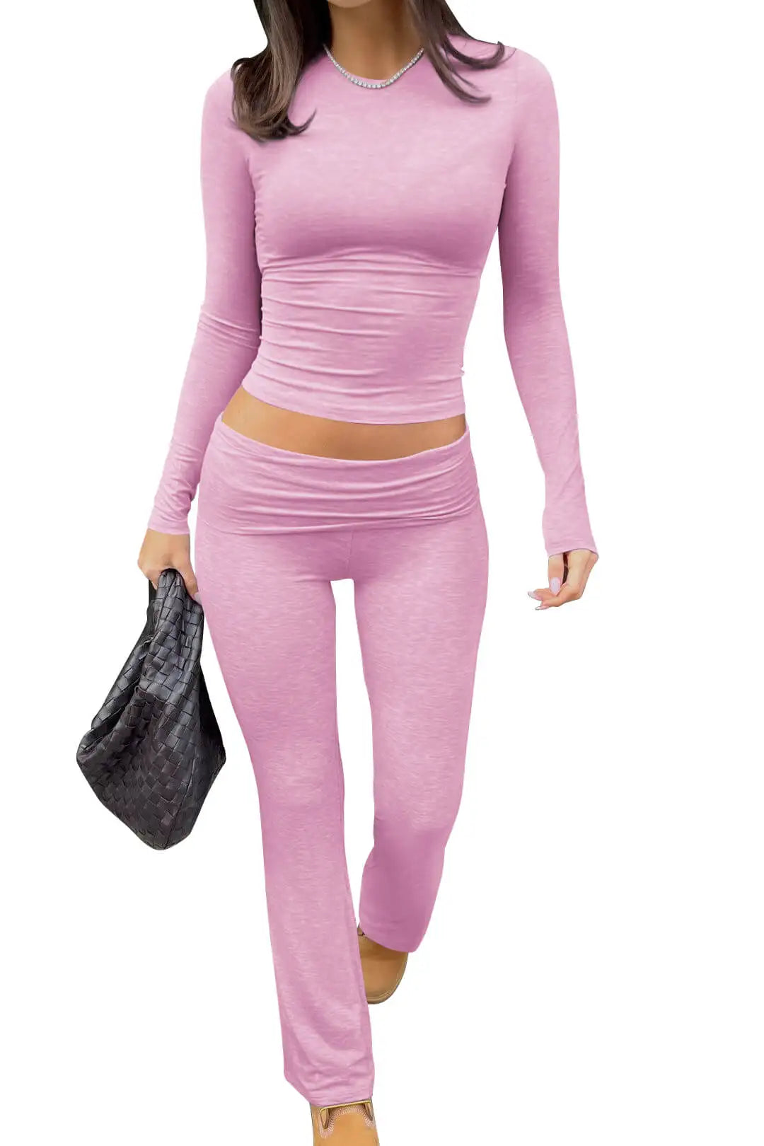 Women's Yoga Two-Piece Set Long-Sleeve Wide-Leg Activewear Set.