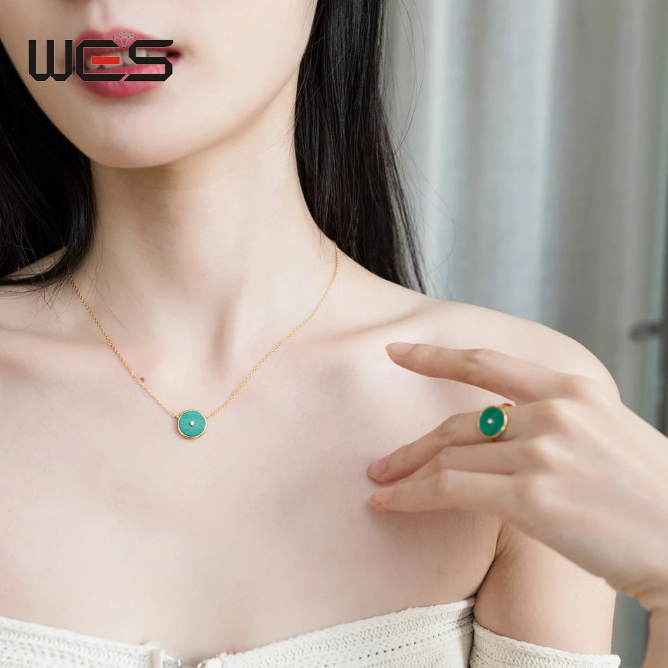 Gold Plated WES 925 Sterling Silver Malachite Jewelry Set for Woman.