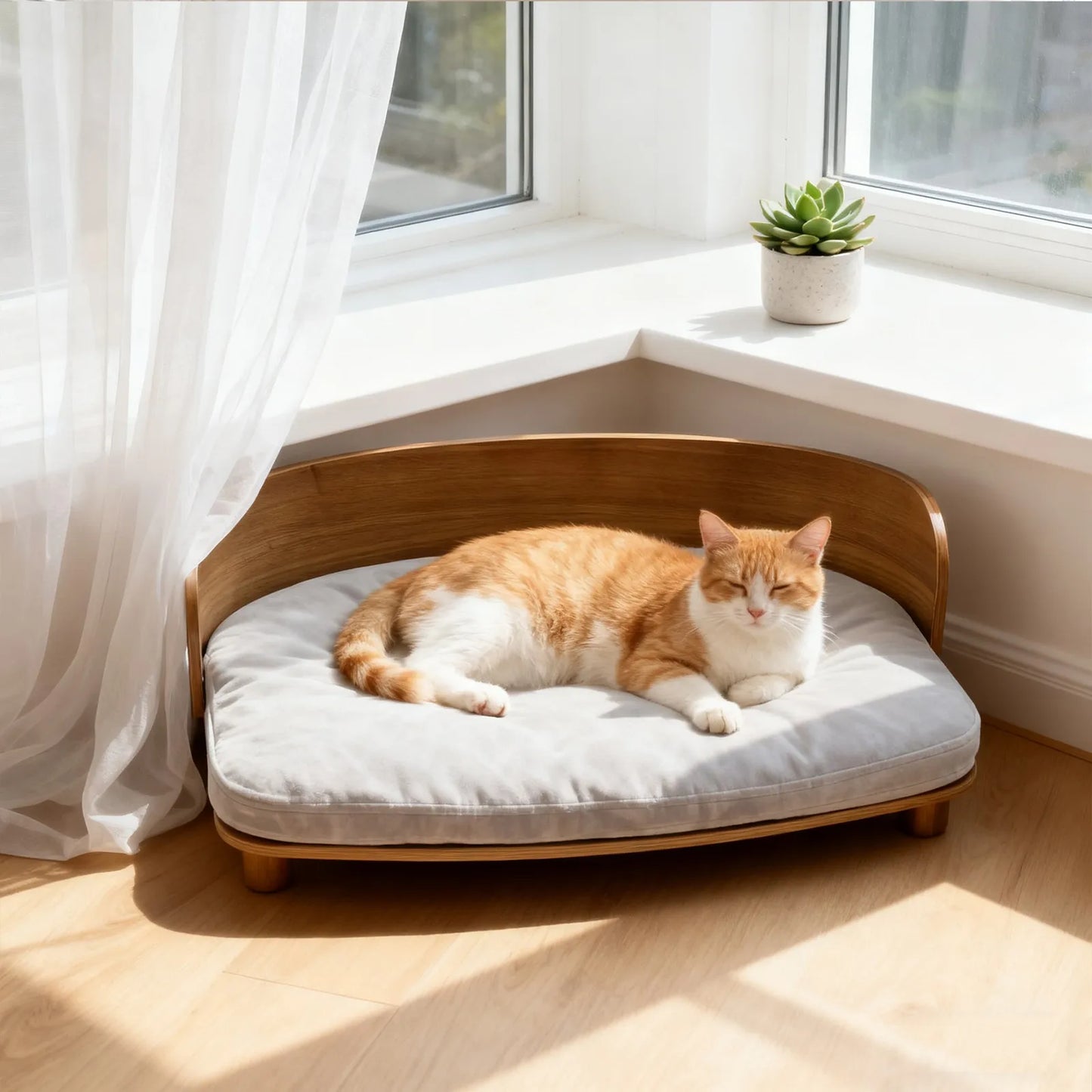 Unique Elevated Wood Sofa with Cushion For Pets.