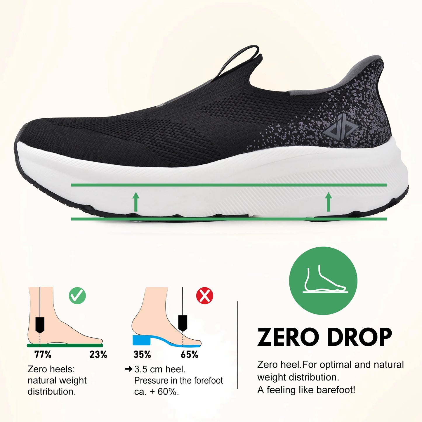 Men's Slip in Free up Hands Shoes, Wide Toe Box & Arch Support.