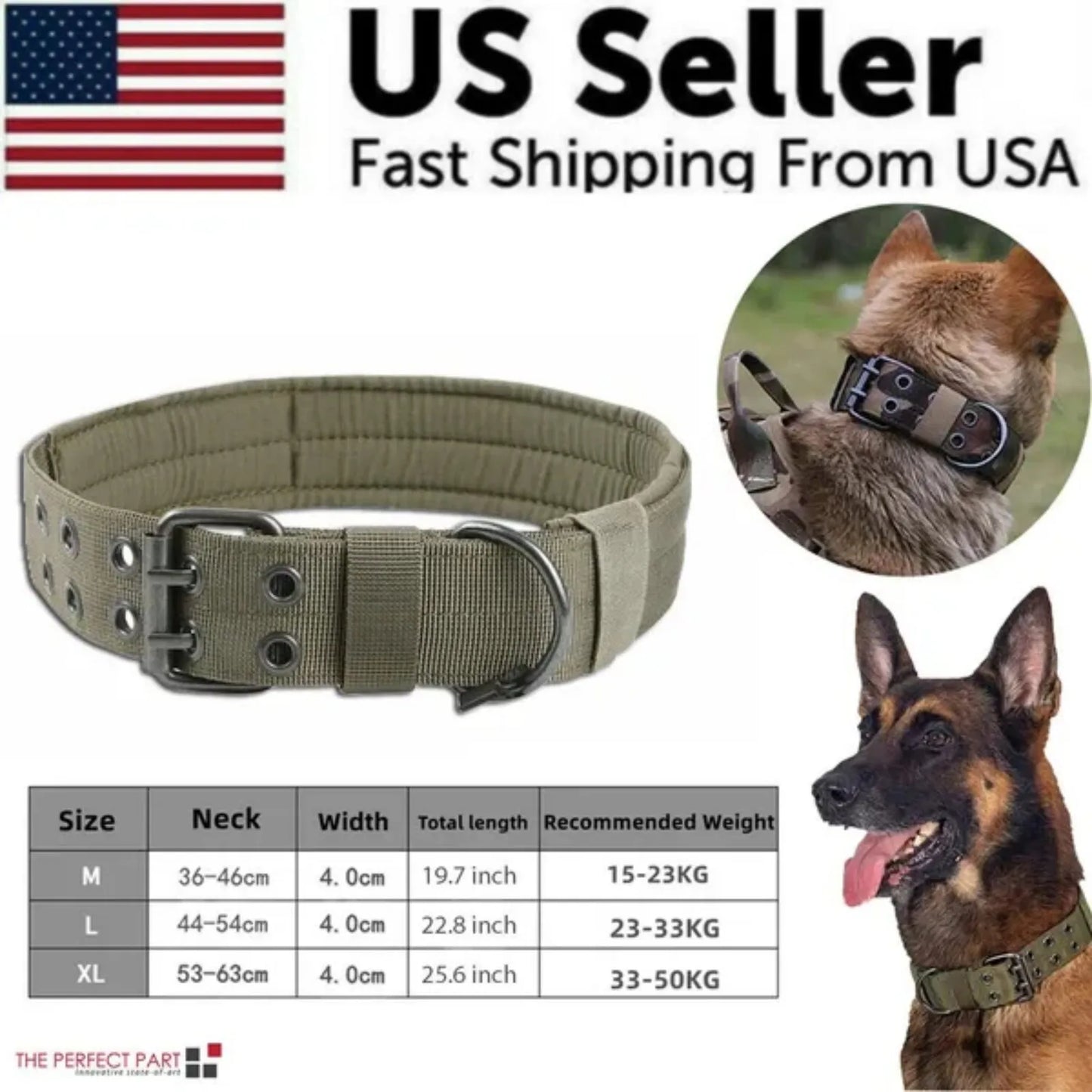 K9 Military 2" Wide Tactical Heavy Duty Nylon Large Dog Collar With Metal Buckle.