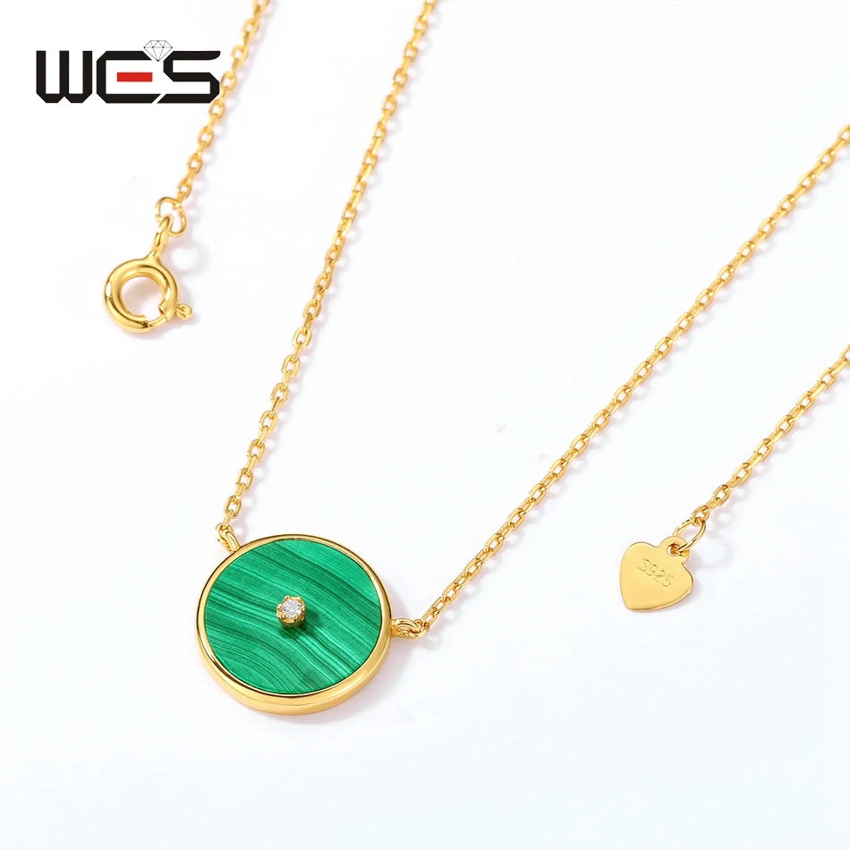Gold Plated WES 925 Sterling Silver Malachite Jewelry Set for Woman.