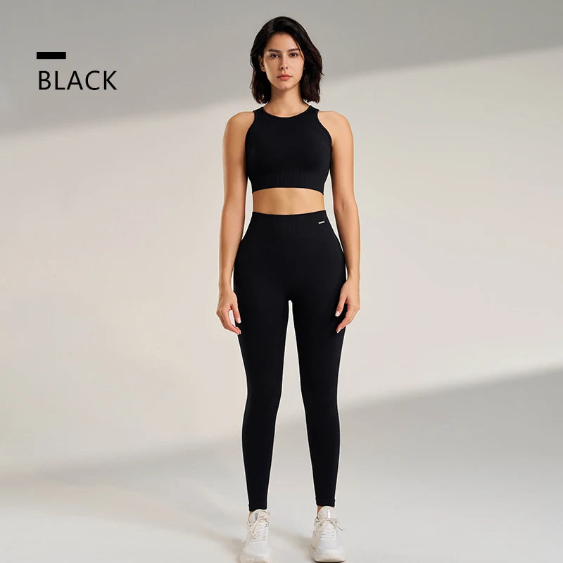 High Waisted Leggings and Top ,Two Piece Seamless Fitness  Clothing.