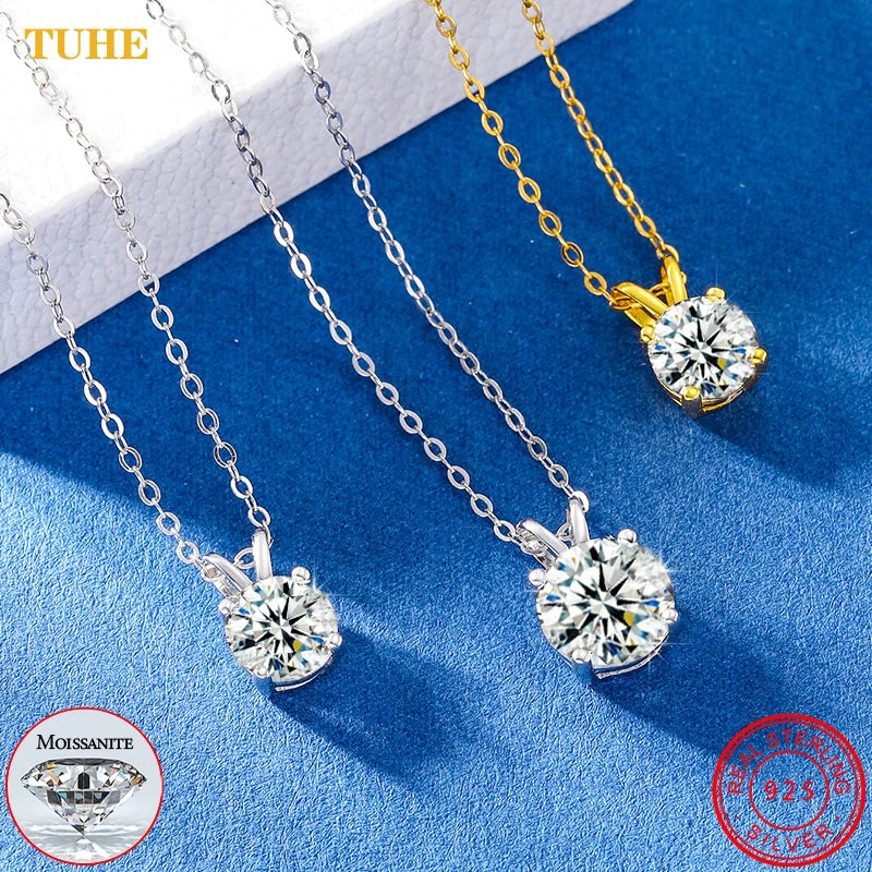 Classic 0.1-4 Carat Real Moissanite Pendant With Necklace.