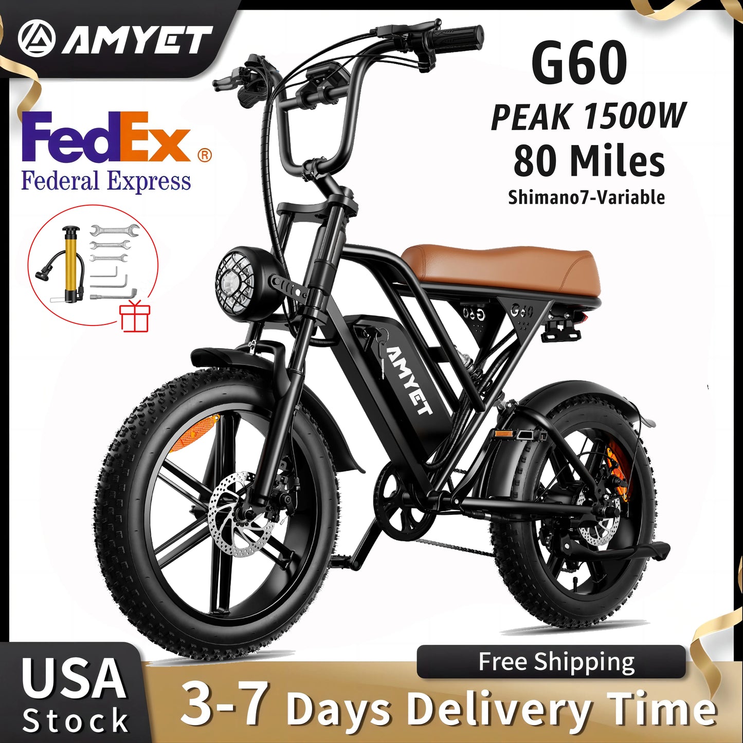 AMYET V9-G60 Adults Electric Mountain Bike For Men.