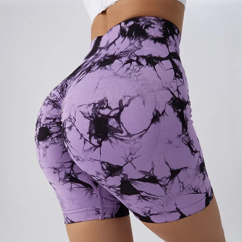 Tie-Dye Yoga  High Elastic Gym Shorts For Women.